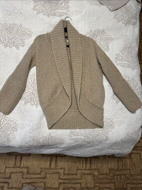 DKNY Taupe Open-Front Shawl Collar Cardigan